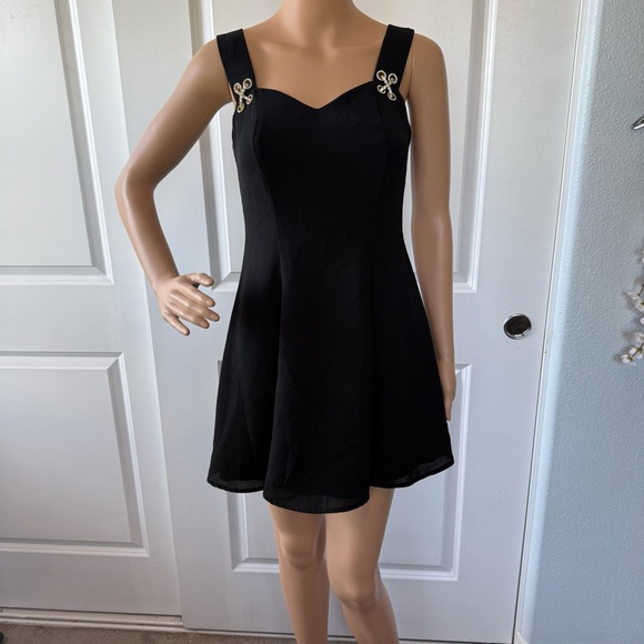 VINTAGE 90s embellished rhinestone cross cross black dress S 2 - Picture 4 of 9